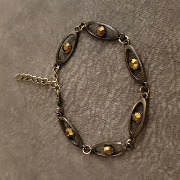 3/$30 VTG Bronze Oval Link Crystal Lobster Claw Clasp Bracelet - Picture 2 of 6